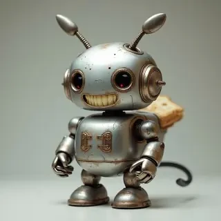 A chrome toaster robot with antenna ears and a toast-launcher on its back, grinning mischievously.