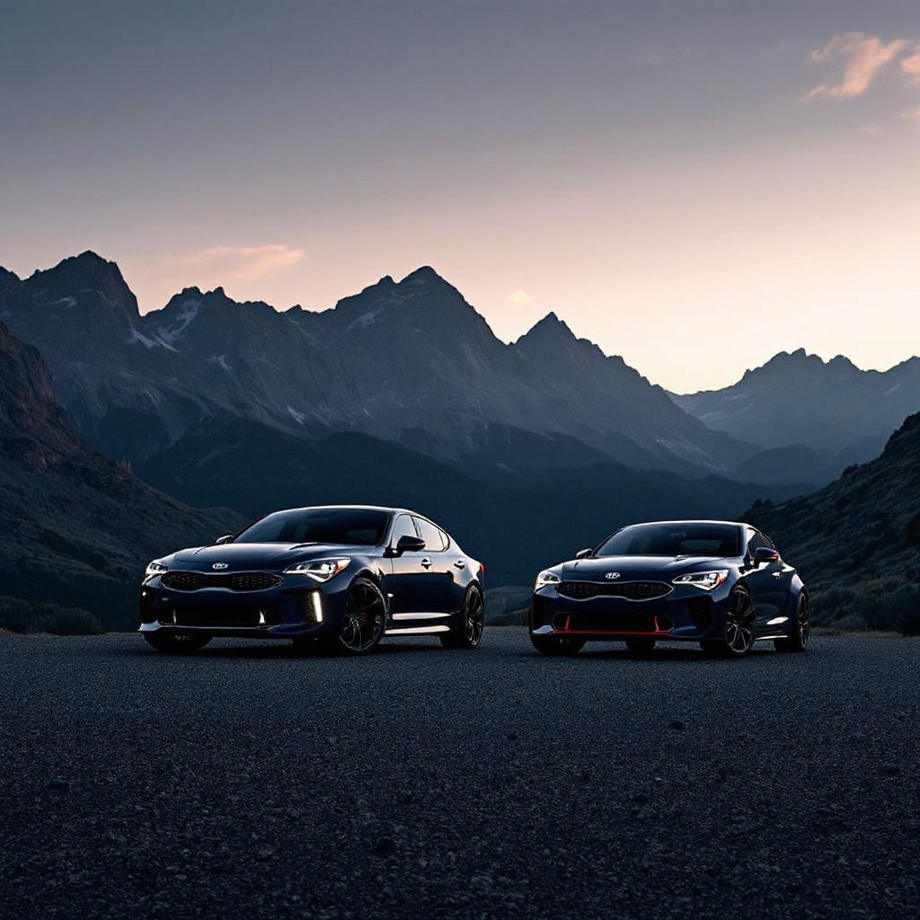 kia stinger and rs5 2018 both photo in dark mountain